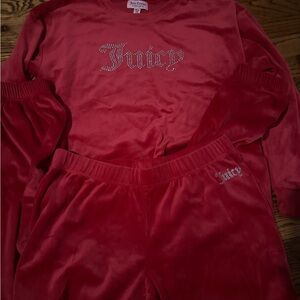 Juicy Couture Red Velour Rhinestone Logo Set